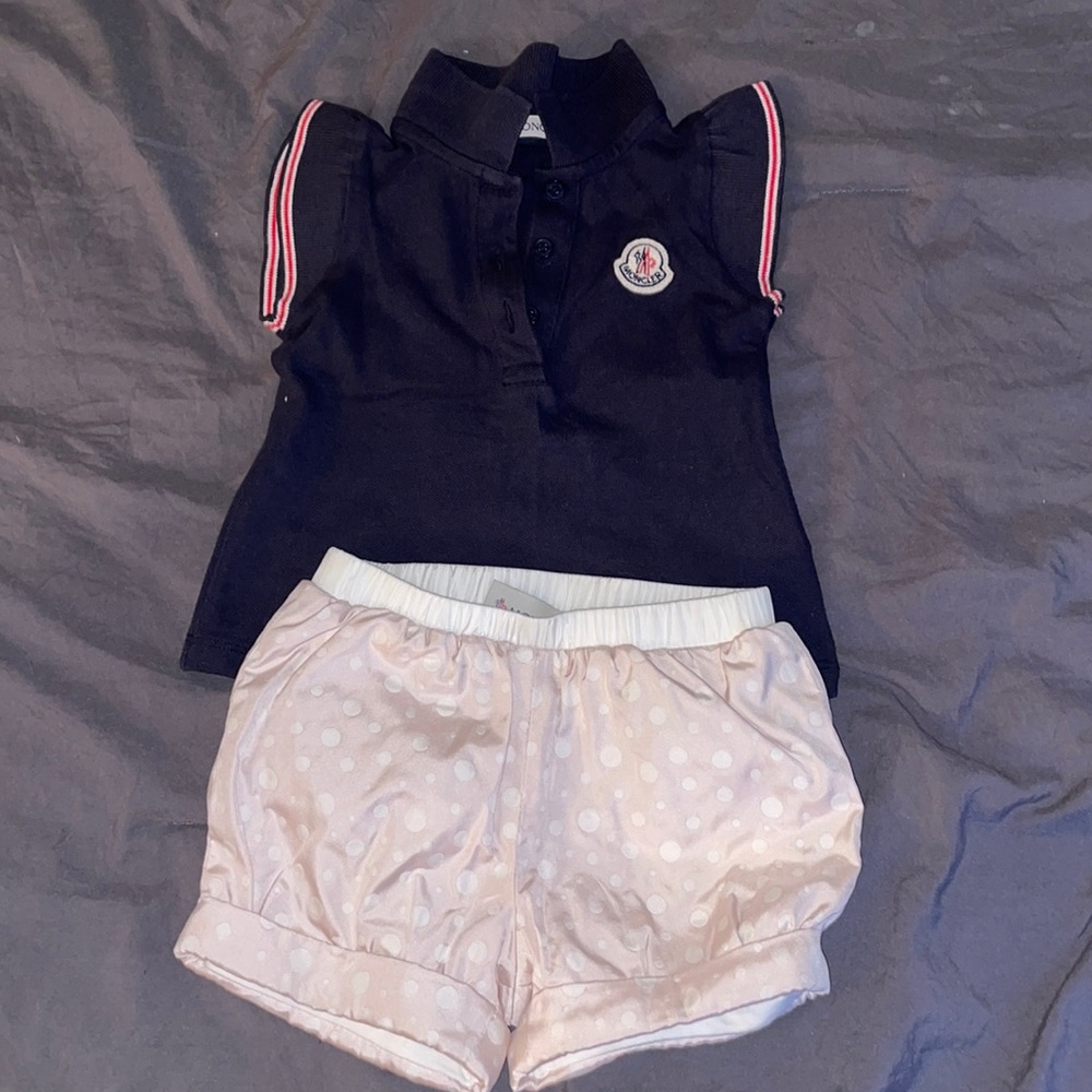 Authentic Moncler 2 piece shirt and shorts set baby girl